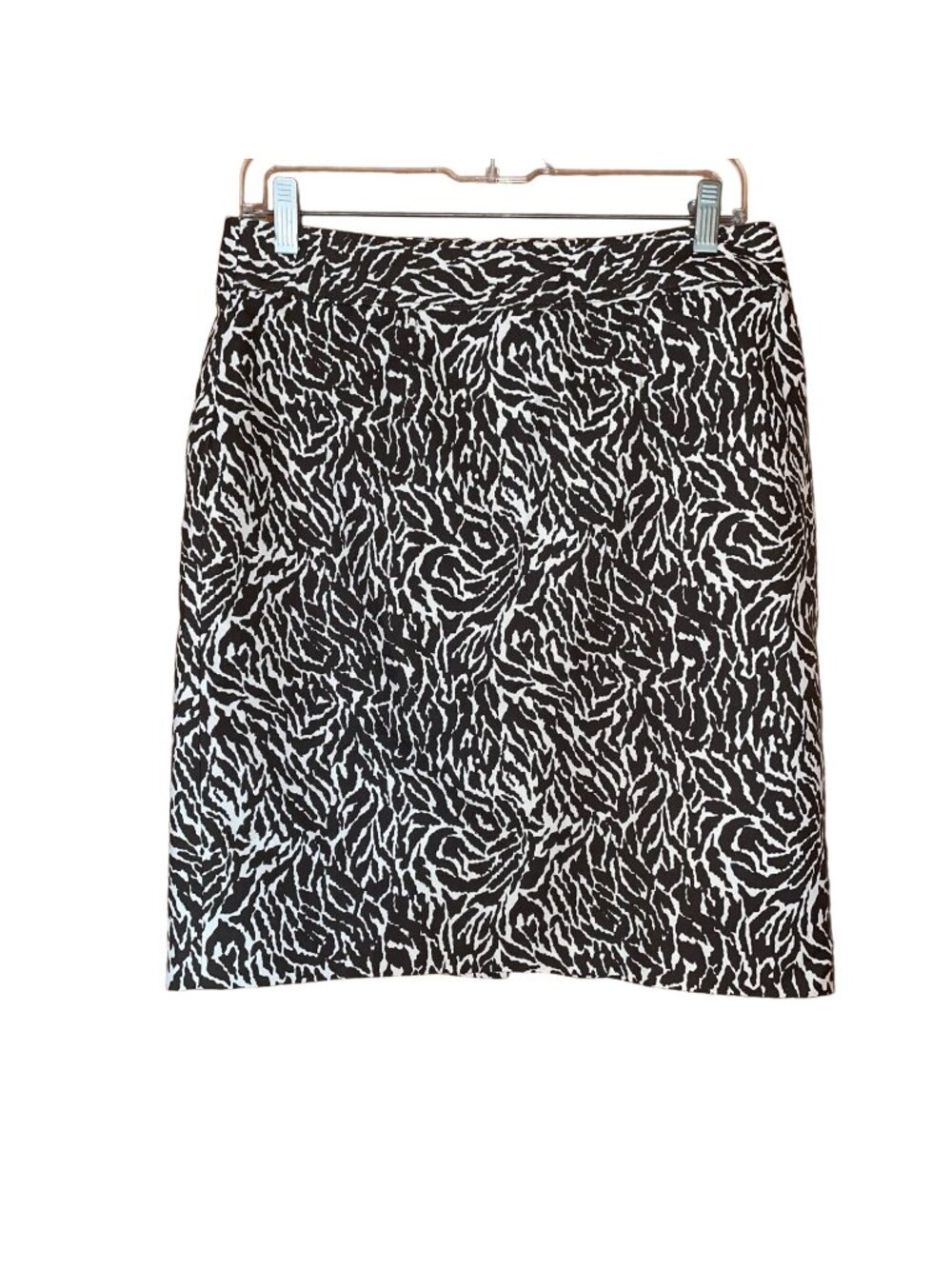 Loft Petites Zebra Print Black & White Cotton Silk Lined Pencil Skirt Size 10P